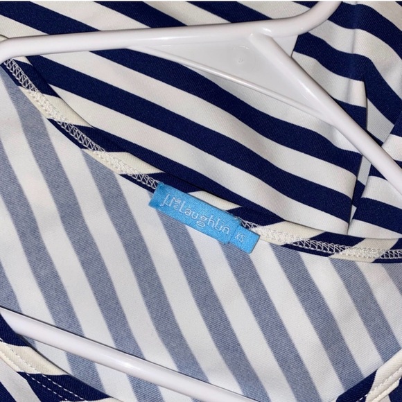 J McLaughlin Elora Tie Dress Blue and White Bangle Stripe size XS - Picture 6 of 7